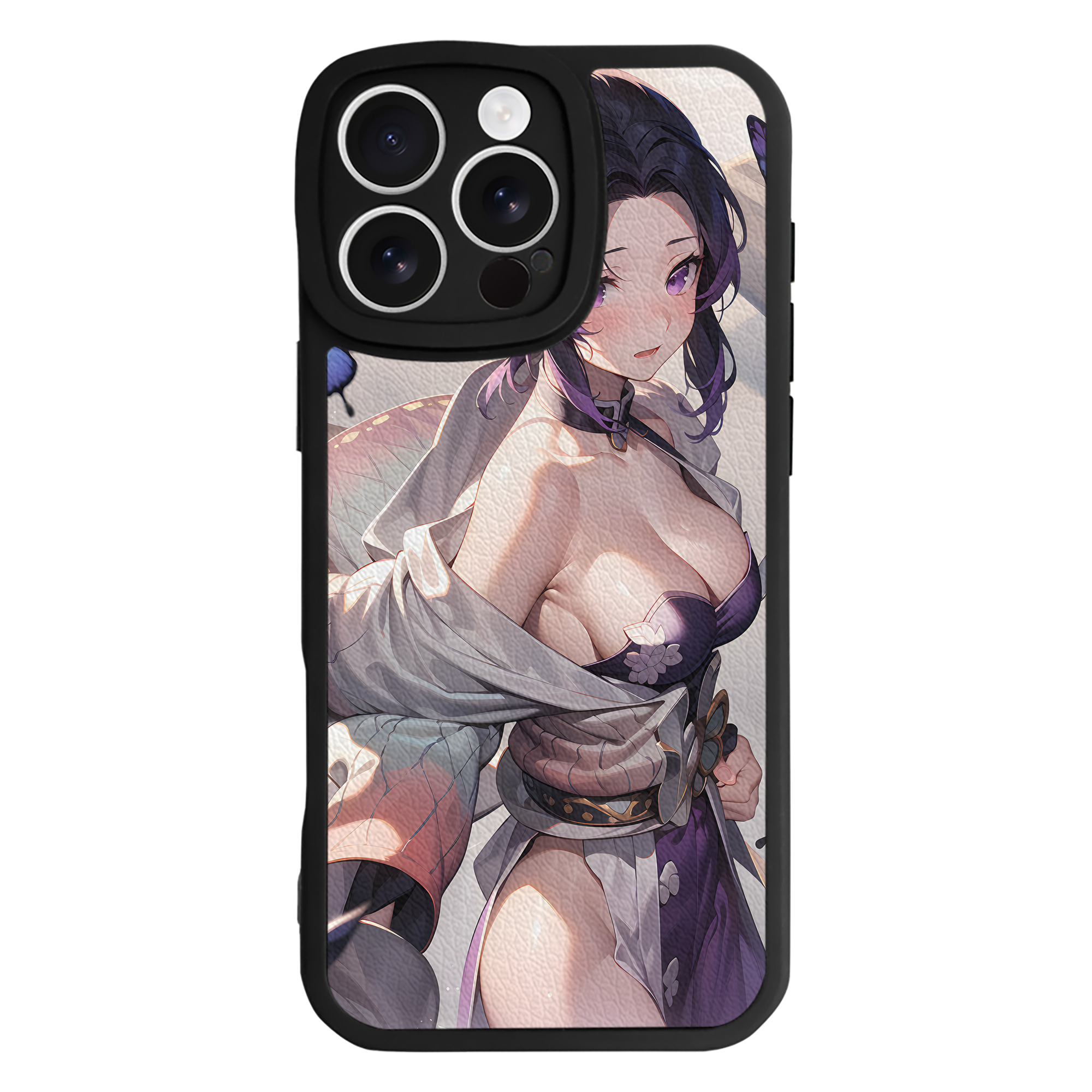 （画像用） 鬼滅の刃（きめつのやいば）蟲柱-胡蝶 しのぶ／こちょう しのぶ Kochou Shinobu 【iPhone 16シリーズ対応】シリコンスマホケース（レザー調） 材質：シリコン